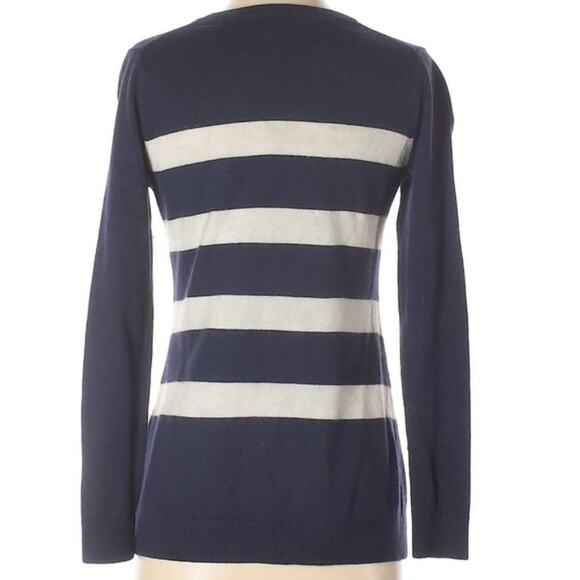 Gap dark blue white striped button up v-neck cardigan sweater - Picture 2 of 8